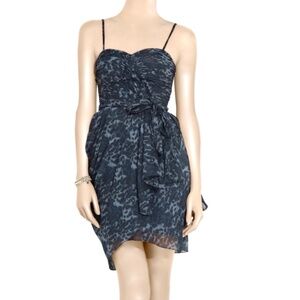 Rebecca Taylor Chase Me Animal Print Ruffle 100% Silk Chiffon Dress